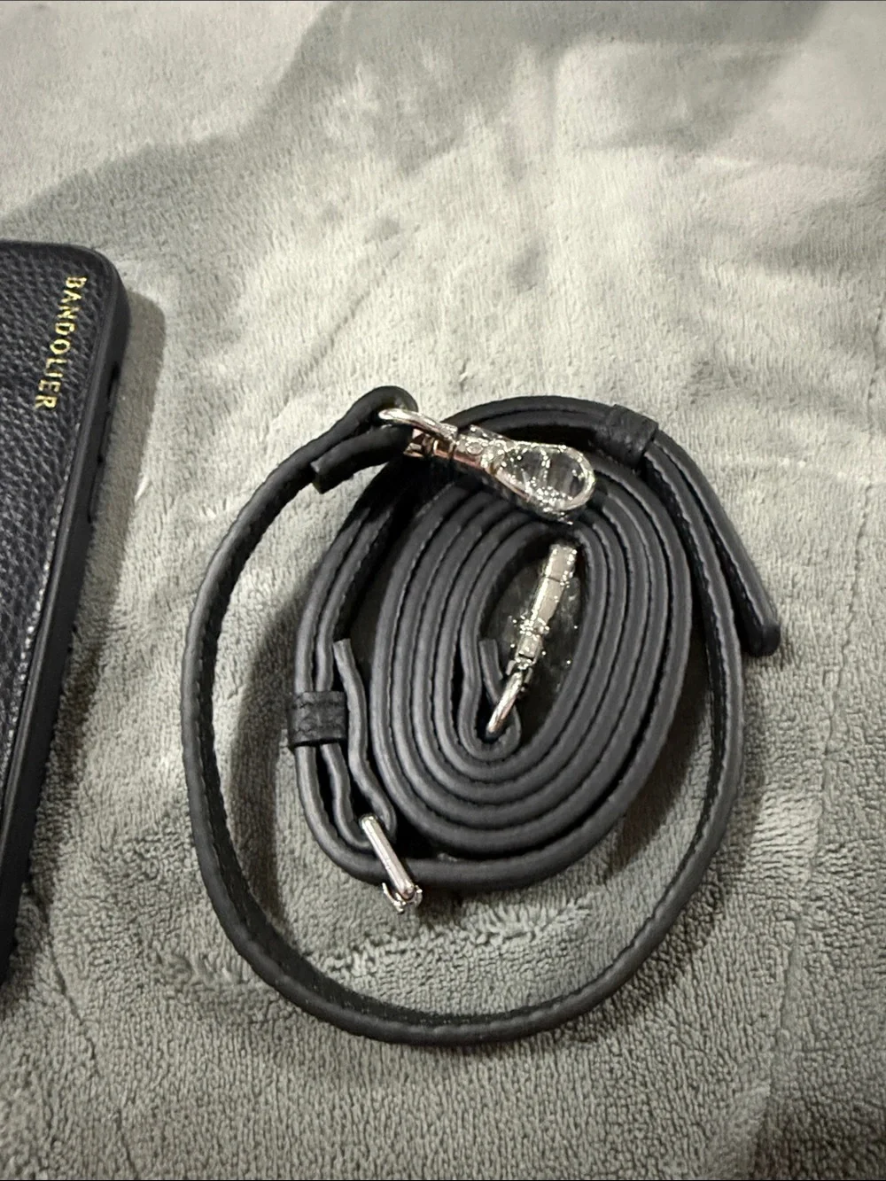 Bandolier Black Leather Crossbody iPhone 13 Case with Strap